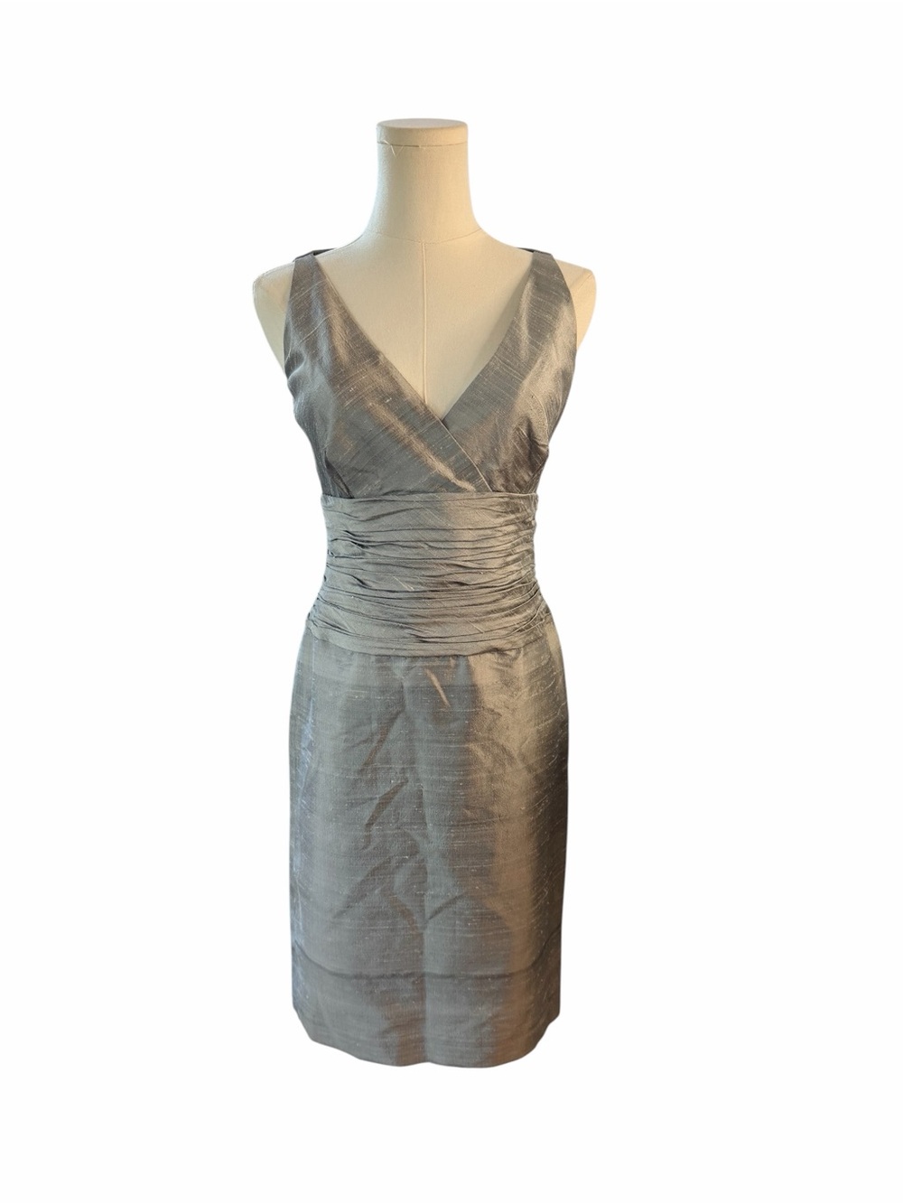 Lafayette 148 Feels Like Silk Blend Sheath Dress Gray Ruched Waist Sleeveless 0